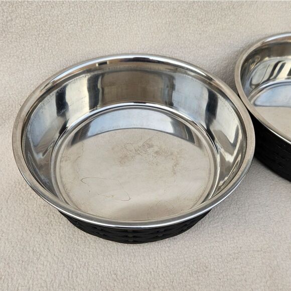 Stainless Steel and Black Food or Water Bowls - Set of 2 - Picture 6 of 8